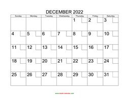 printable december calendar 2022 check boxes