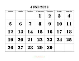 printable june 2022 calendar larger font