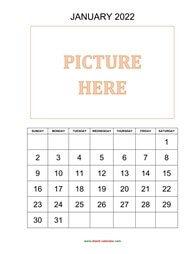 printable monthly calendar 2022, pictures can be placed at the top