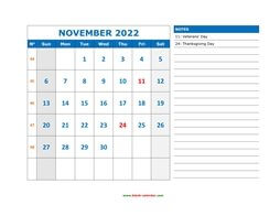 printable november calendar 2022 large space appointment notes