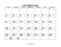 Printable October 2022 Calendar with check boxes (horizontal)