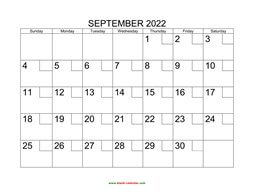 Printable September 2022 Calendar with check boxes (horizontal)