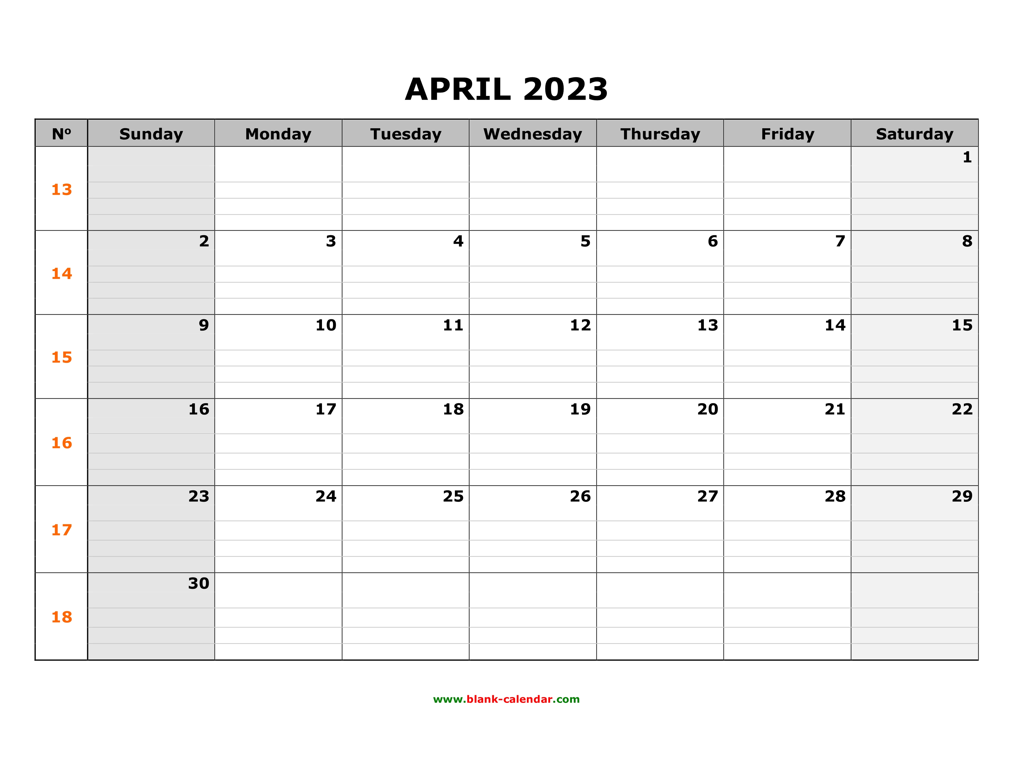 Free Download Printable April 2023 Calendar Large Box Grid Space For