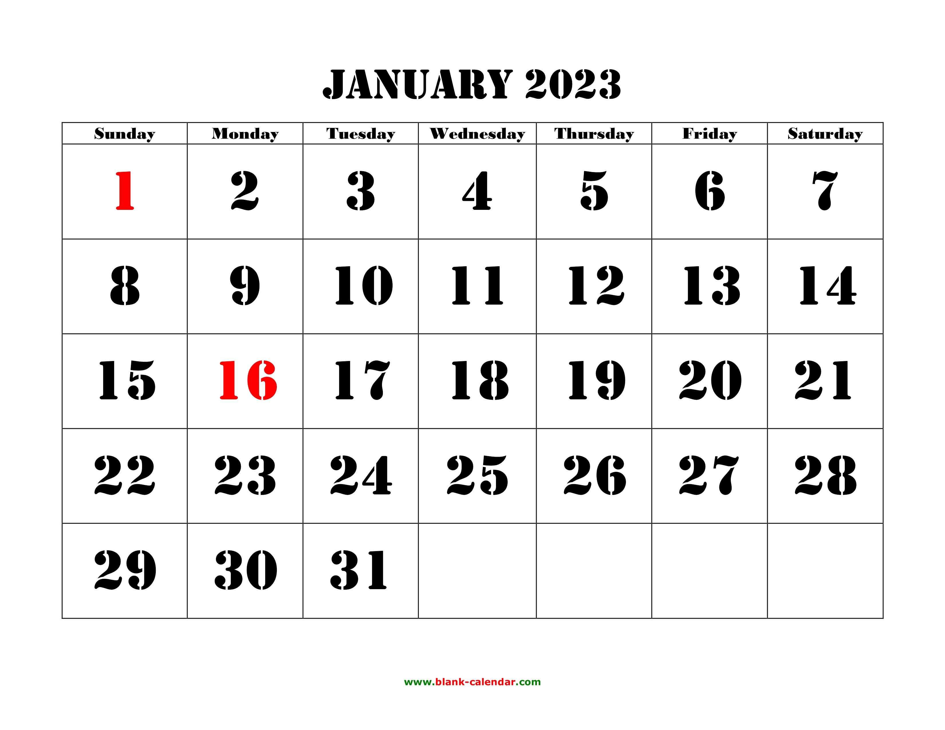 January 2023 Printable Calendar Free Download Monthly Calendar Templates