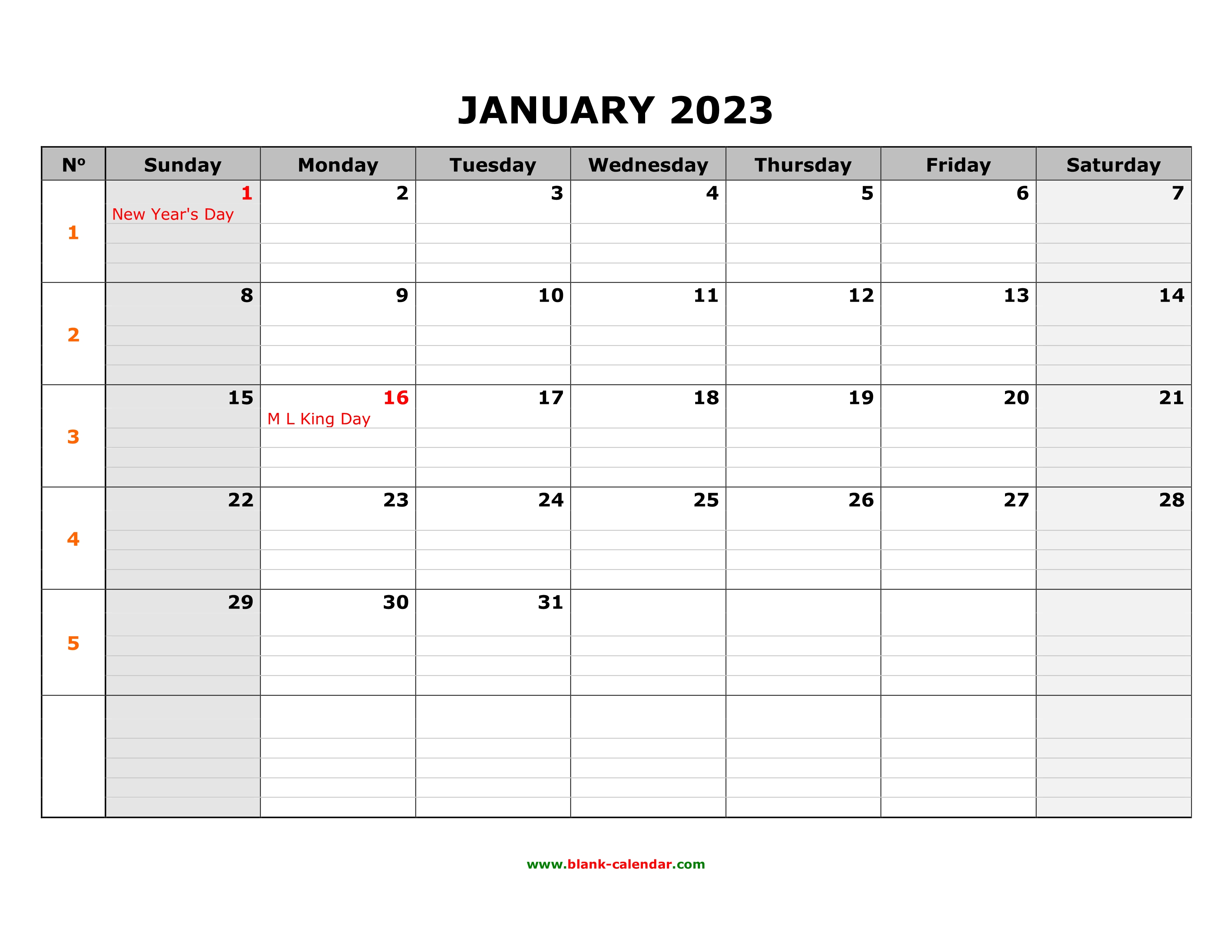 2023 Monthly Calendar With Lines - Elsepics.com