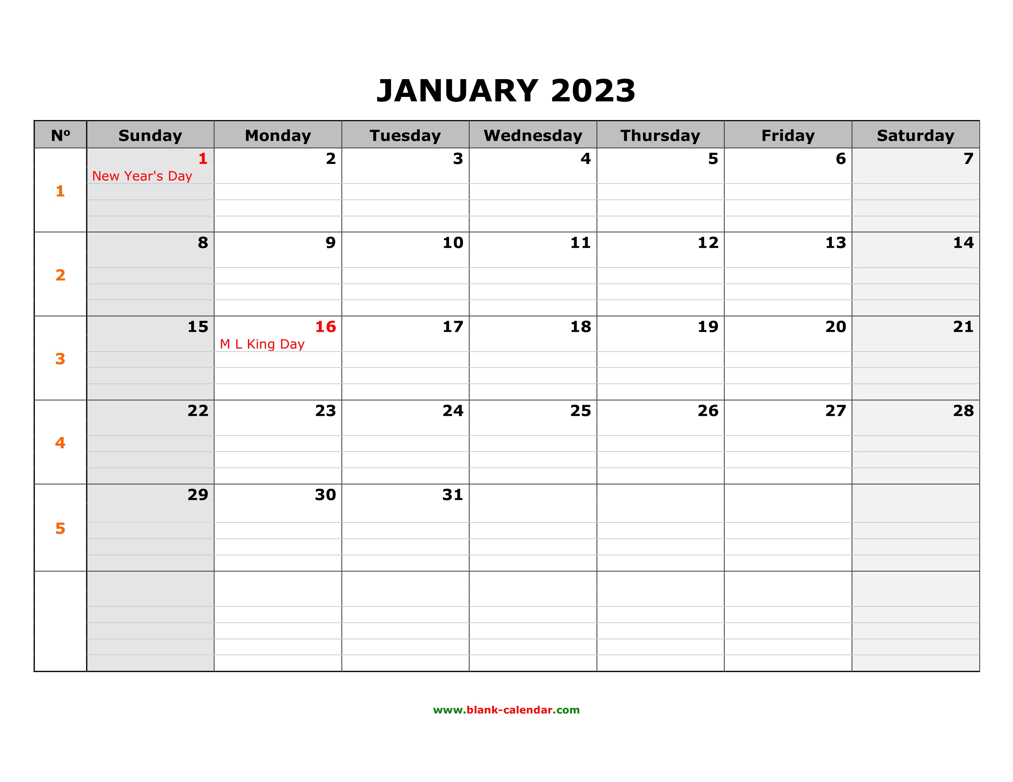 2023 Monthly Calendar Template 2023