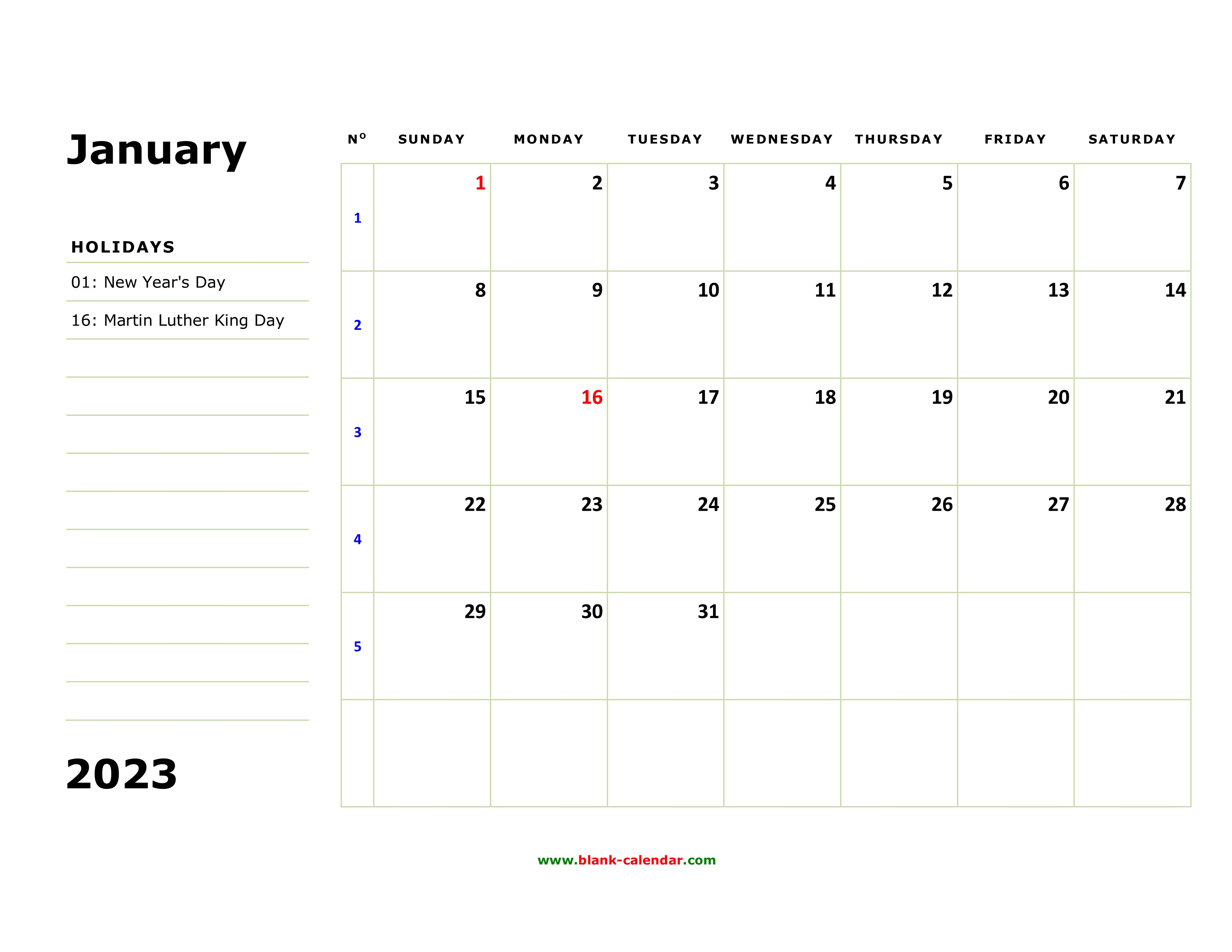 Free Printable Calendar With Large Boxes 2023