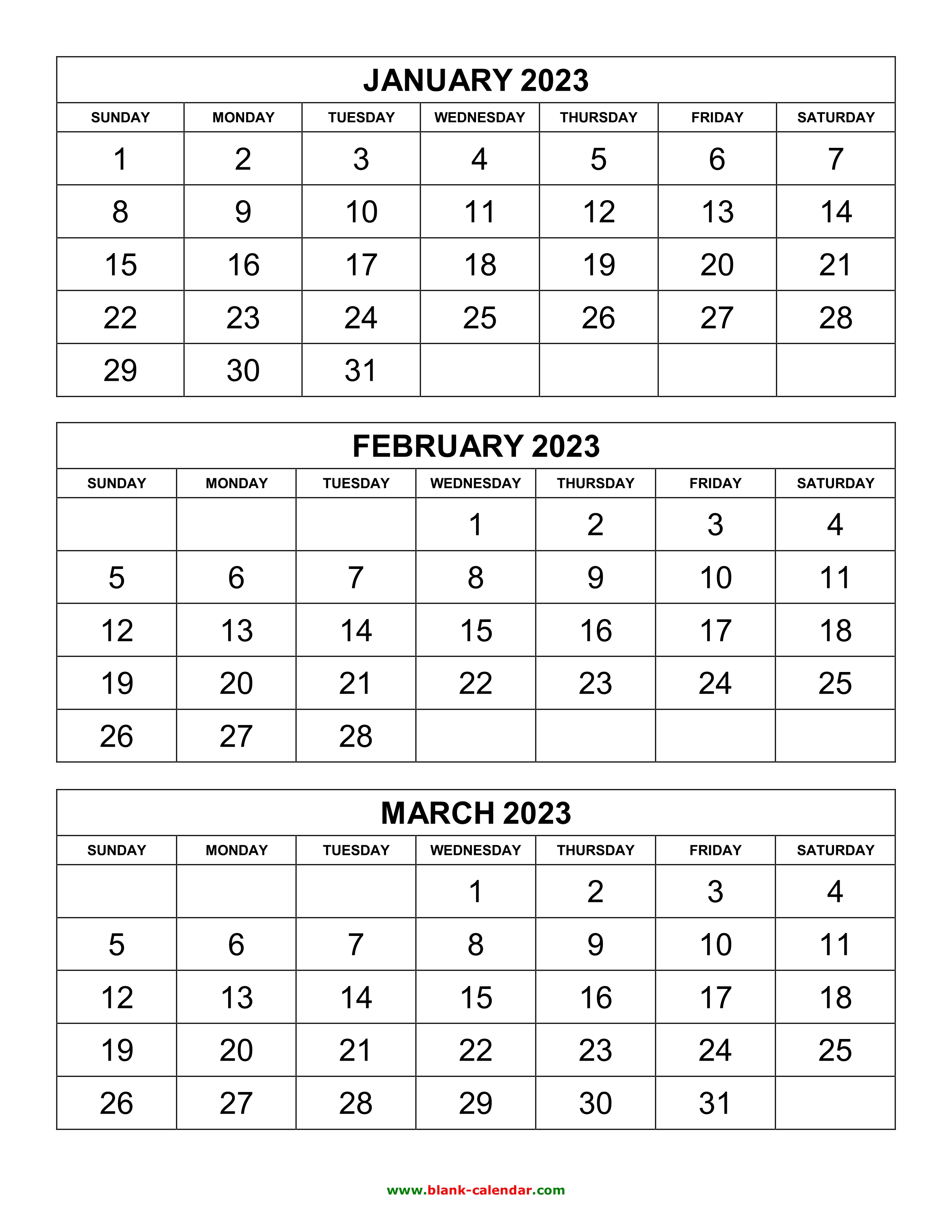 Free Download Printable Calendar 2023 3 Months Per Page 4 Pages Free 