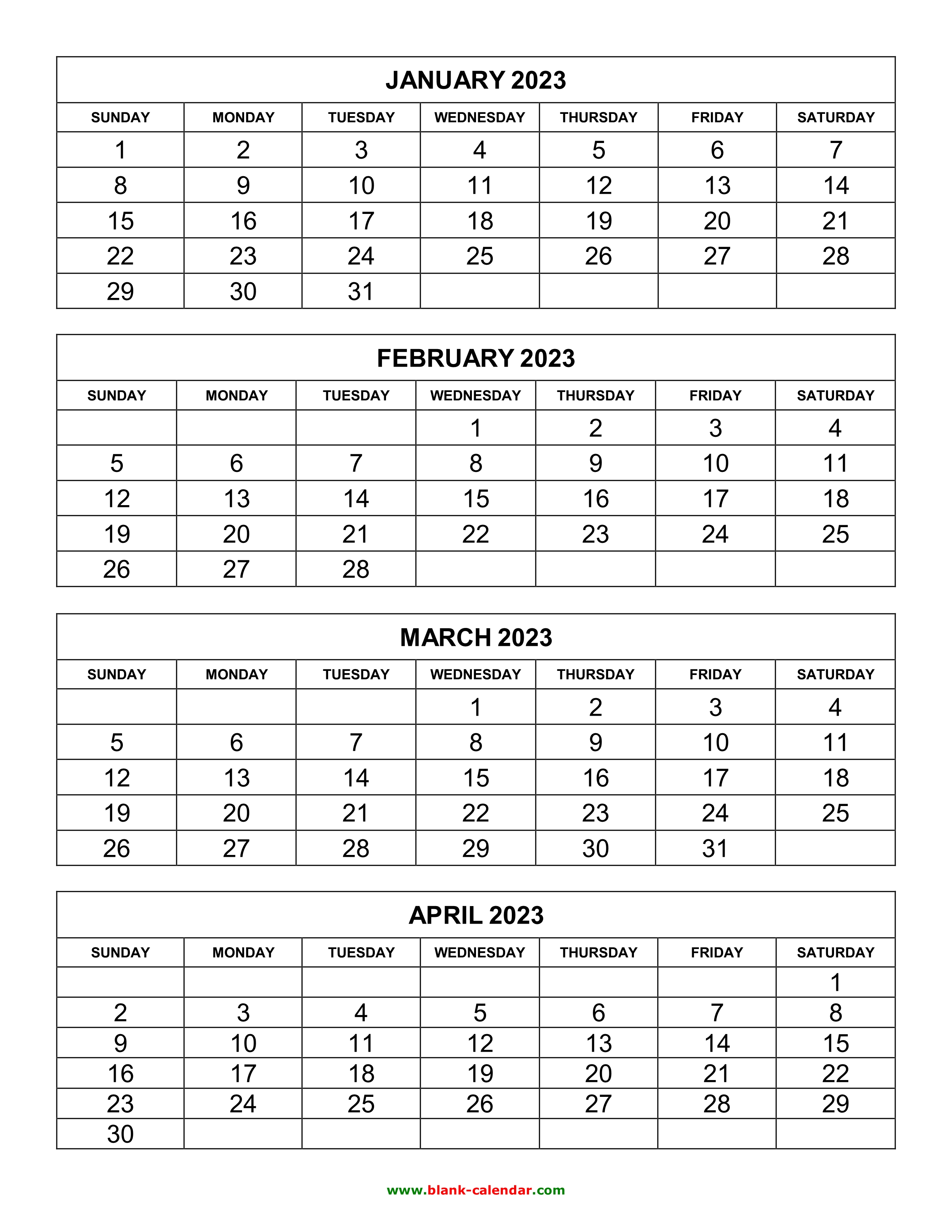 Free Download Printable Calendar 2023 4 Months Per Page 3 Pages