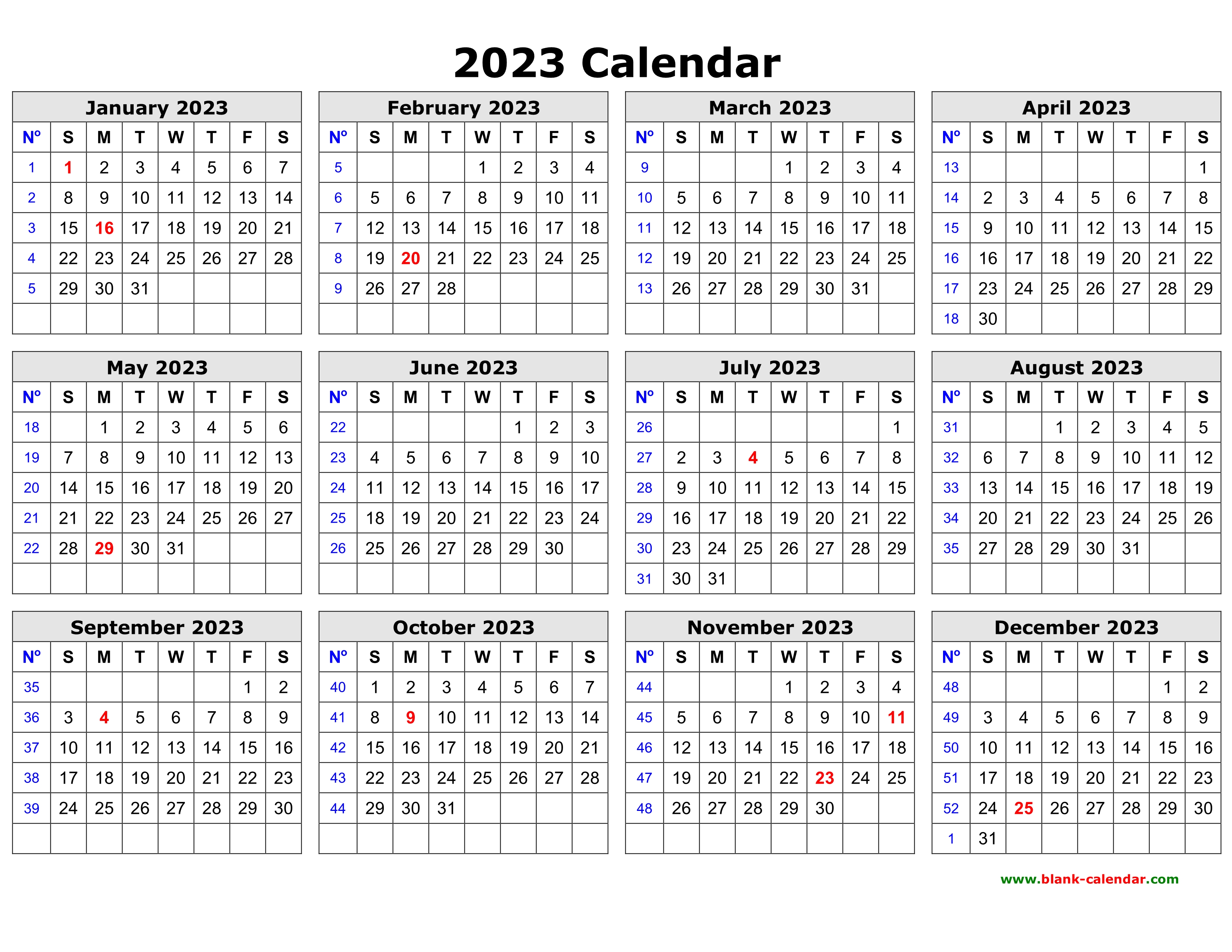 Free Download Printable Calendar 2023 In One Page Clean Design