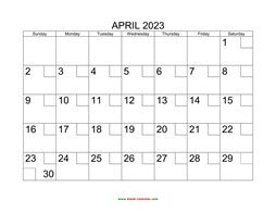 Printable April 2023 Calendar with check boxes (horizontal)