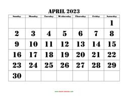 printable april calendar 2023 large font