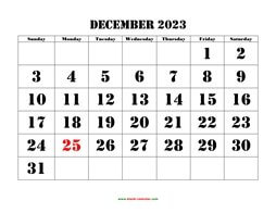 printable december 2023 calendar larger font
