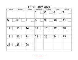 Printable February 2023 Calendar with check boxes (horizontal)