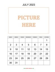 printable july 2023 calendar, pictures can be placed at the top
