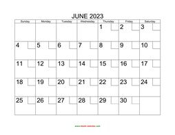 Printable June 2023 Calendar with check boxes (horizontal)