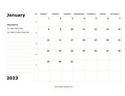 printable monthly calendar 2023, large box, space for notes