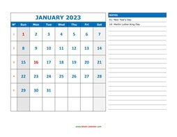 Printable Calendar 2023, large space for appointment and notes (12 pages, horizontal)