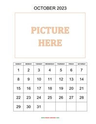 printable october 2023 calendar, pictures can be placed at the top