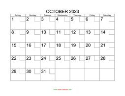 Printable October 2023 Calendar with check boxes (horizontal)