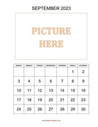 Printable September 2023 Calendar, pictures can be placed at the top (vertical)