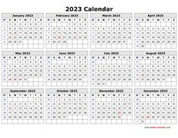 Printable Calendar 2023, Clean Design, Yearly Planner (one page, horizontal)