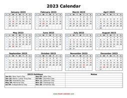 Printable Calendar 2023 with US Federal Holidays (one page, horizontal)