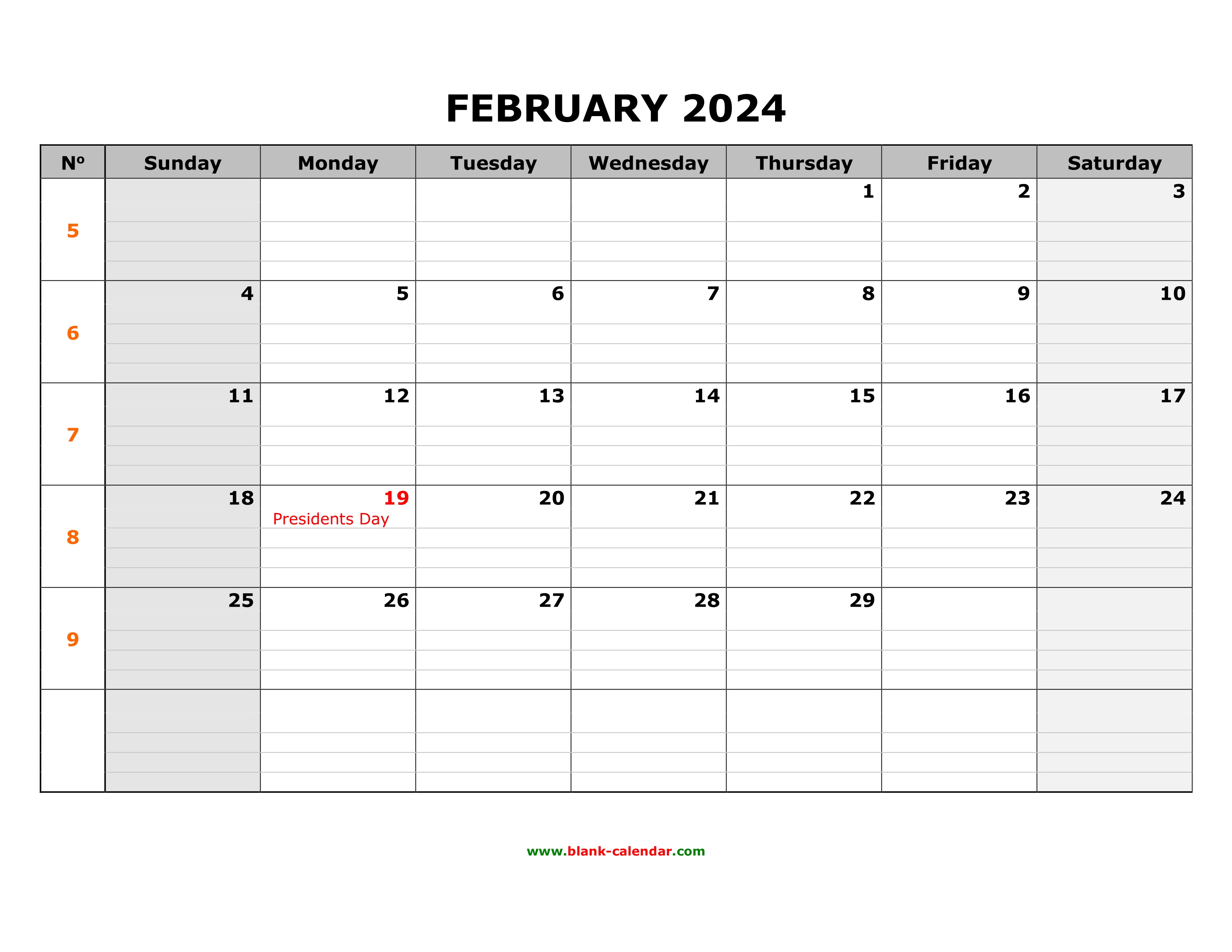 Free Download Printable February 2024 Calendar, large box grid, space ...