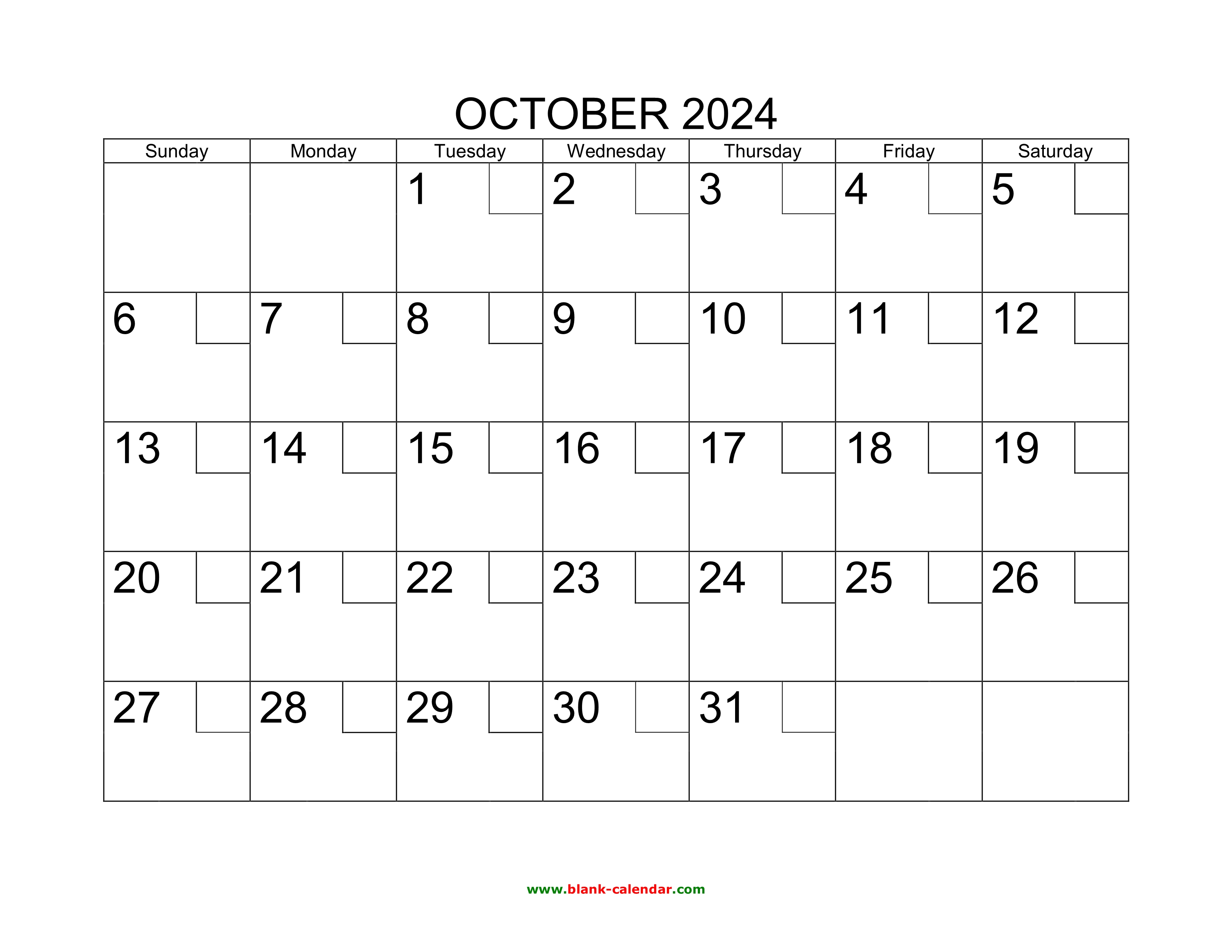 Free Download Printable October 2024 Calendar with check boxes