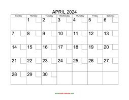 printable april calendar 2024 check boxes