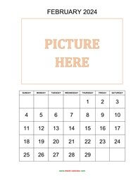 printable february 2024 calendar, pictures can be placed at the top