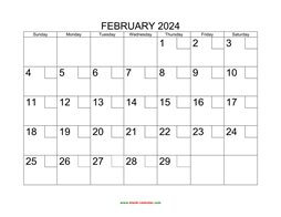 Printable February 2024 Calendar with check boxes (horizontal)