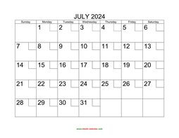 Printable July 2024 Calendar with check boxes (horizontal)