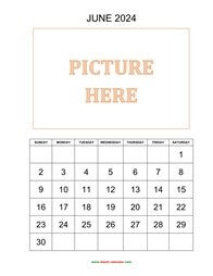 printable june 2024 calendar, pictures can be placed at the top