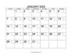 Printable Calendar 2024 with check boxes (12 pages, one month per page, horizontal)