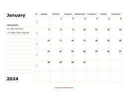 printable calendar 2024 large box space notes