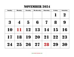printable november 2024 calendar larger font