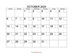 Printable October 2024 Calendar with check boxes (horizontal)