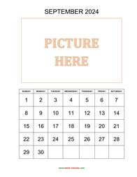 Printable September 2024 Calendar, pictures can be placed at the top (vertical)