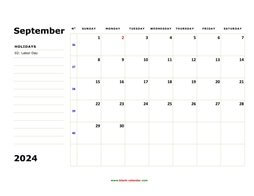 printable september 2024 calendar, large box, space for notes
