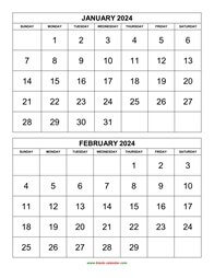 Printable Calendar 2024, 2 months per page, 6 pages (vertical)