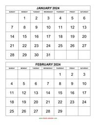 Free Download Printable Calendar 2024, large box grid, space for notes