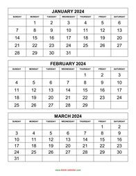 Printable Calendar 2024, 3 months per page, 4 pages (vertical)