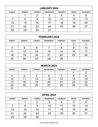 printable calendar 2024 4 months per page