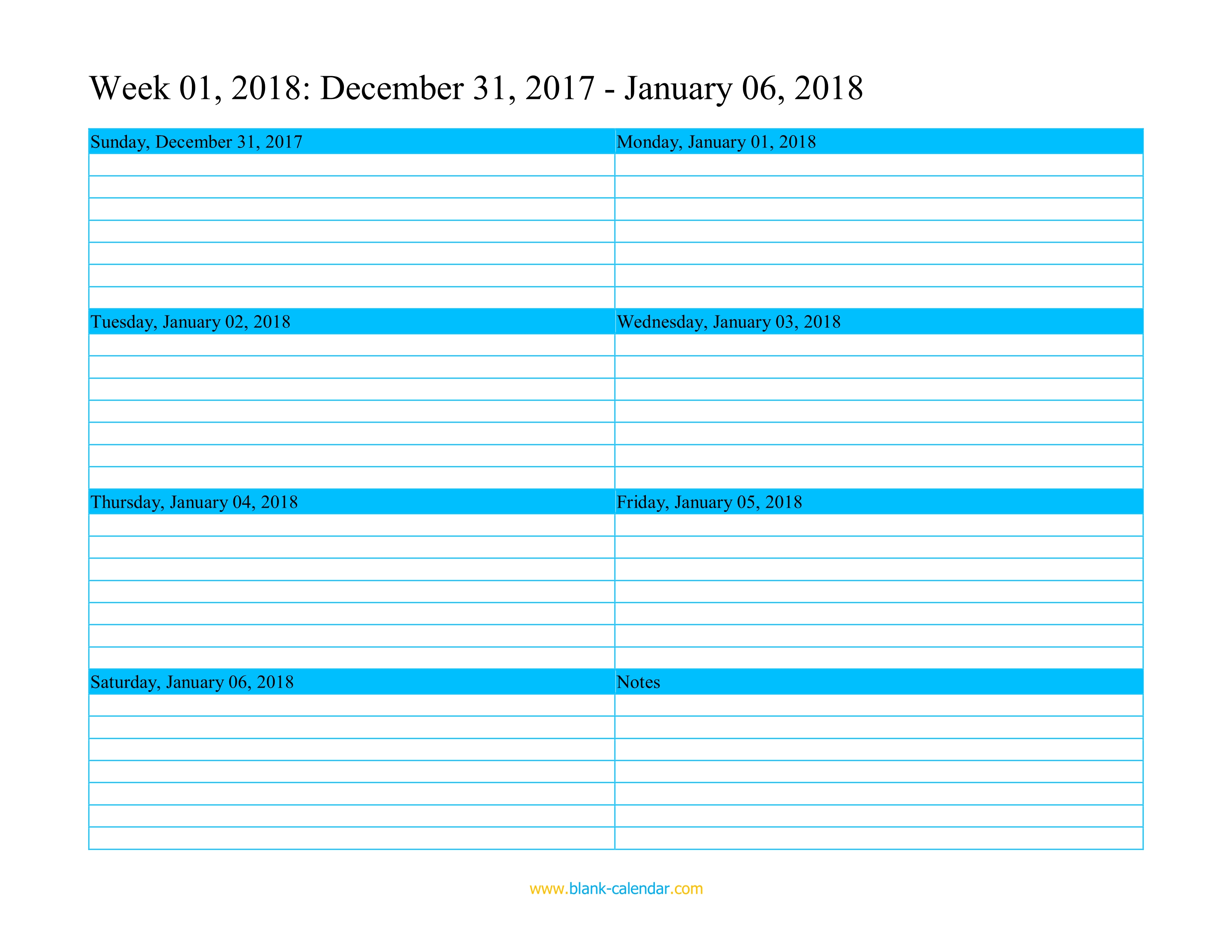 Weekly Calendar 2018 WORD EXCEL PDF Weekly Calendar 2018 WORD EXCEL PDF