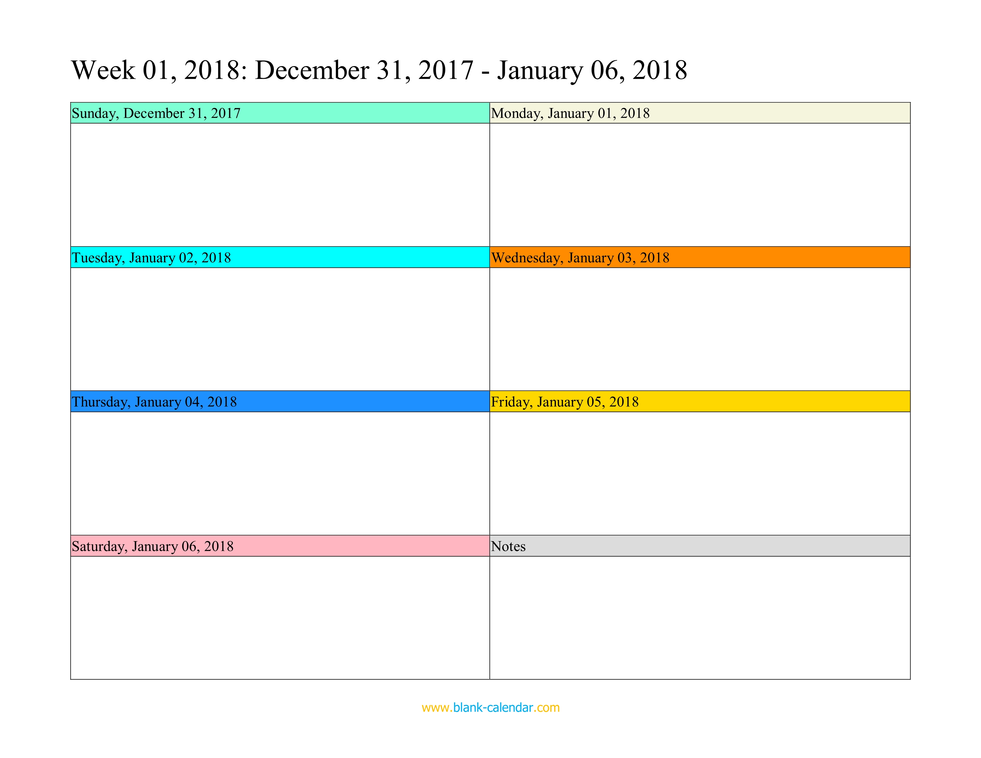 Weekly Calendar 2018 Template