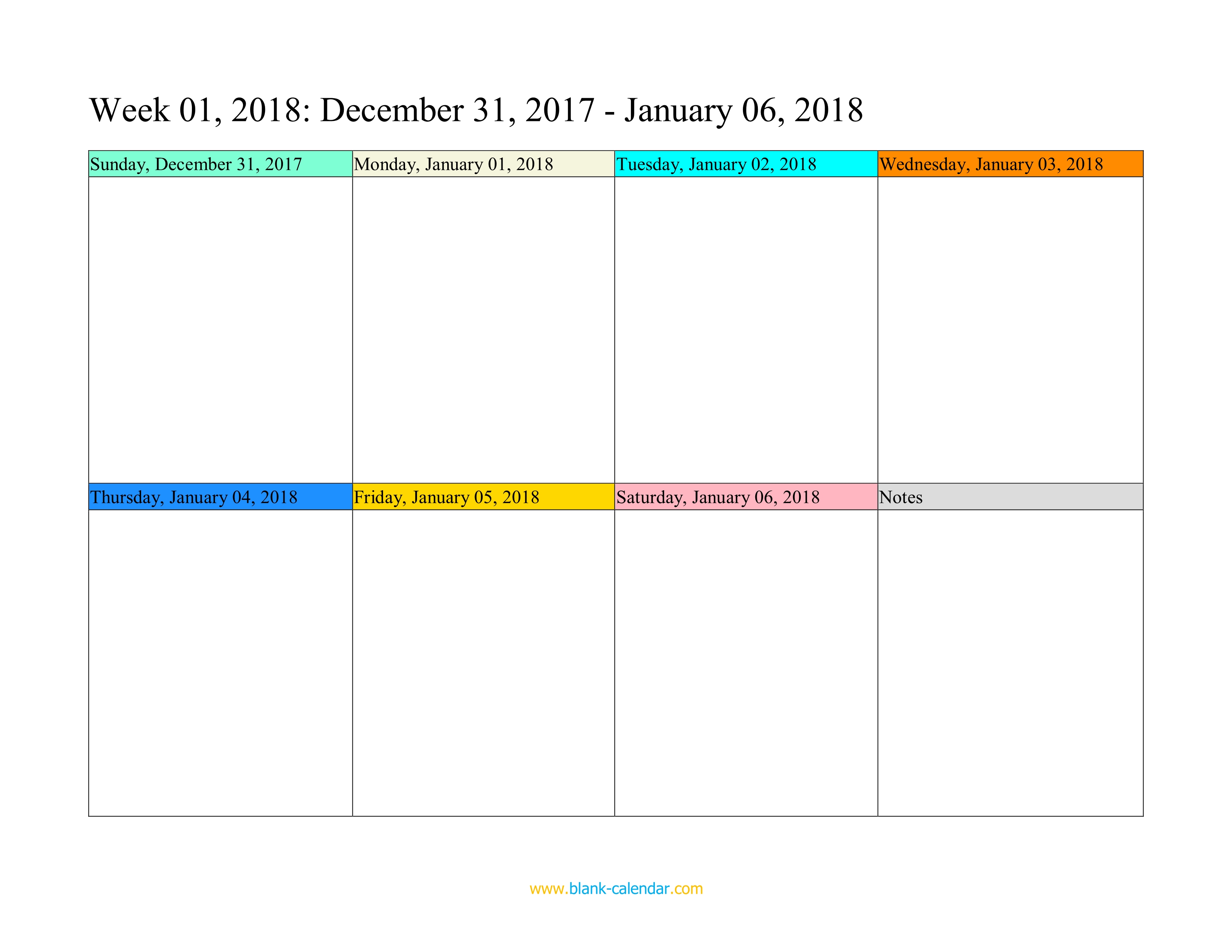  Weekly Calendar 2018 WORD EXCEL PDF 