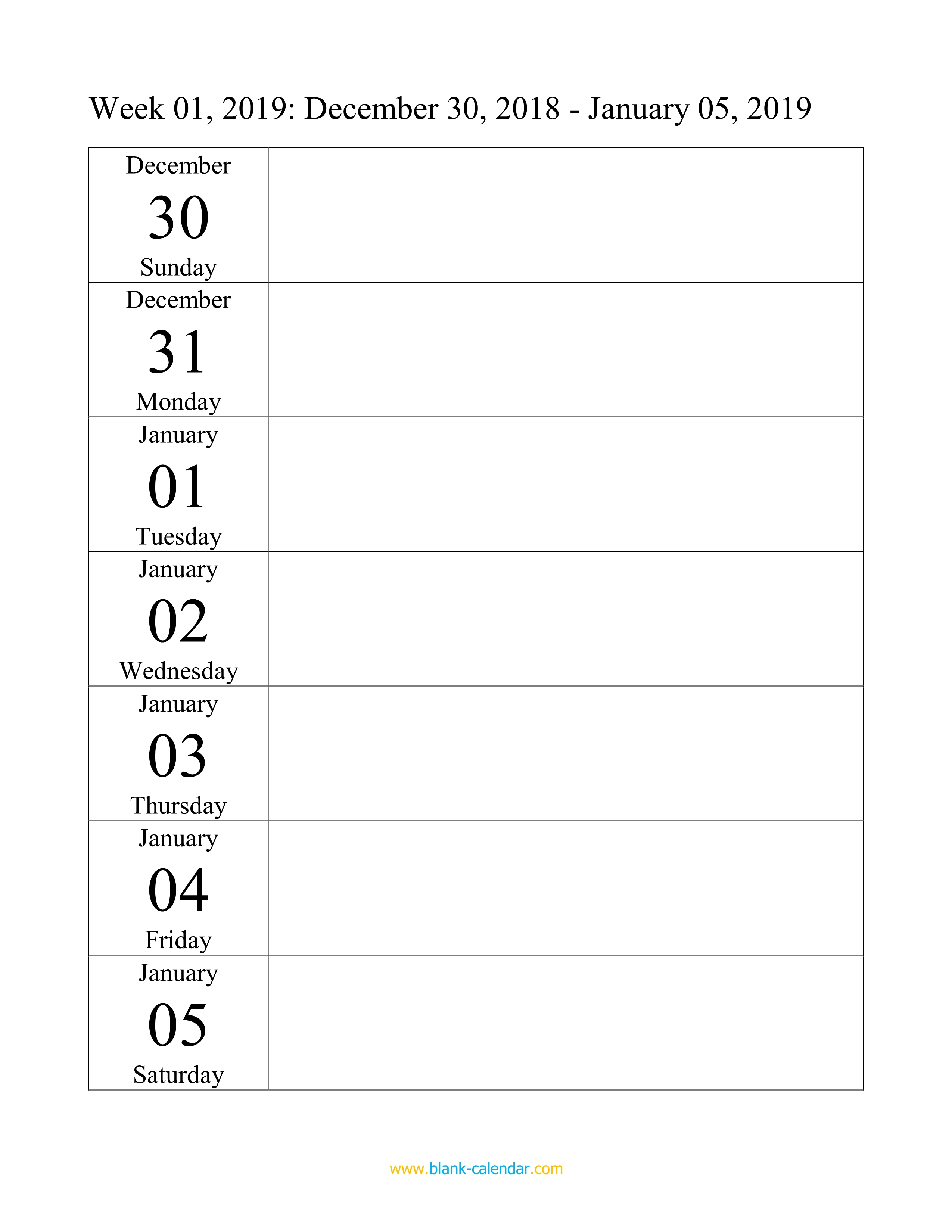 Weekly Calendar 2019 WORD EXCEL PDF weekly-calendar-2019-word-excel-pdf
