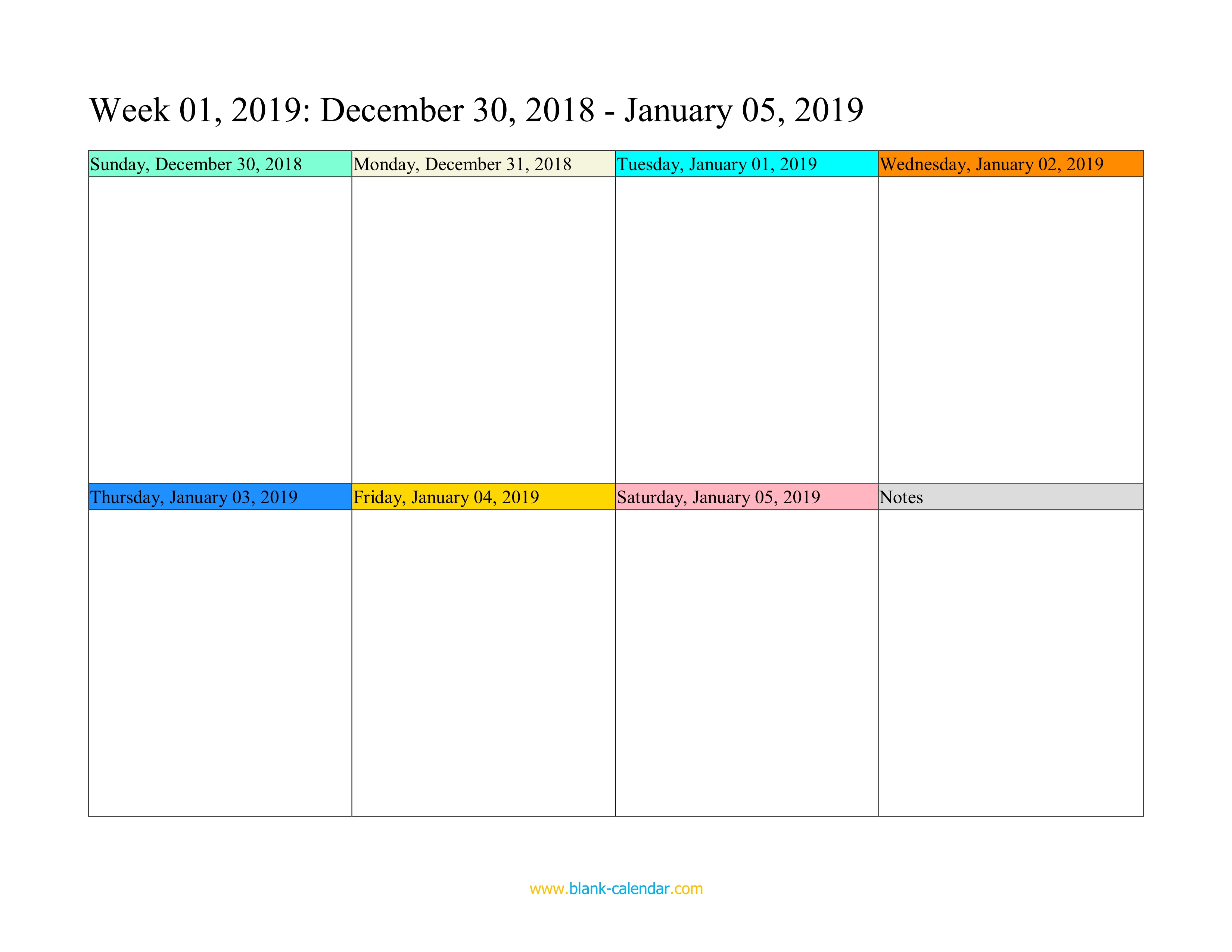Weekly Calendar 2019 WORD EXCEL PDF 