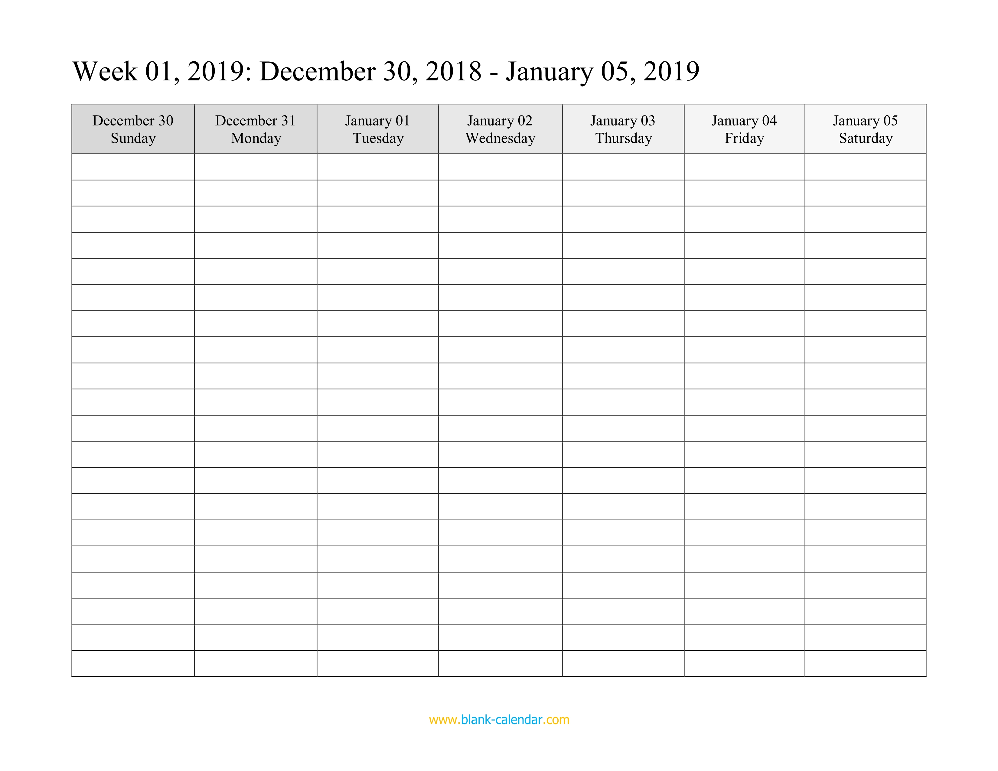 Weekly Calendar 2019 WORD EXCEL PDF 
